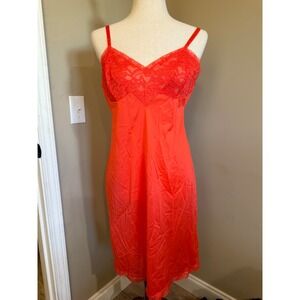 Vintage Orange Lace Trim Slip Dress Camisole Nightgown Lingerie Size 36